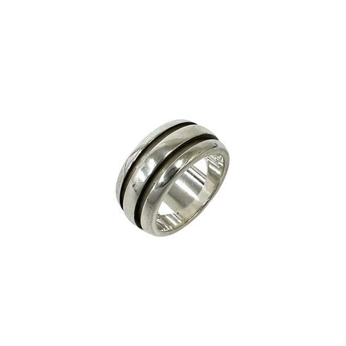 Vintage Grooved Double Line Ring Sterling Silver