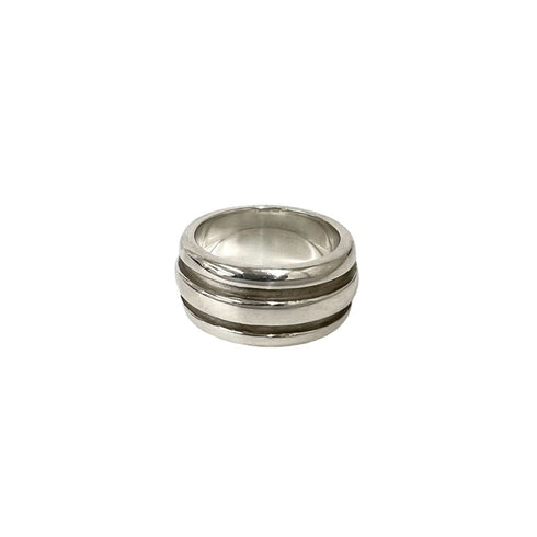 Vintage Grooved Double Line Ring Sterling Silver