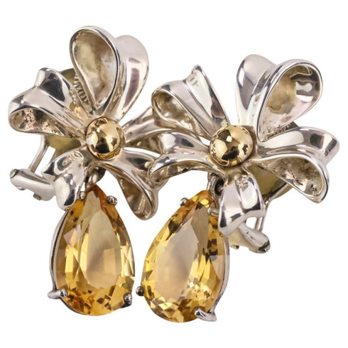 Vintage Earrings 18K Yellow Gold and Sterling Silver
