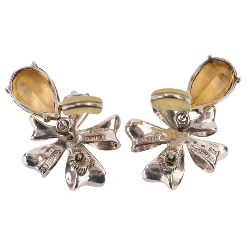 Vintage Earrings 18K Yellow Gold and Sterling Silver