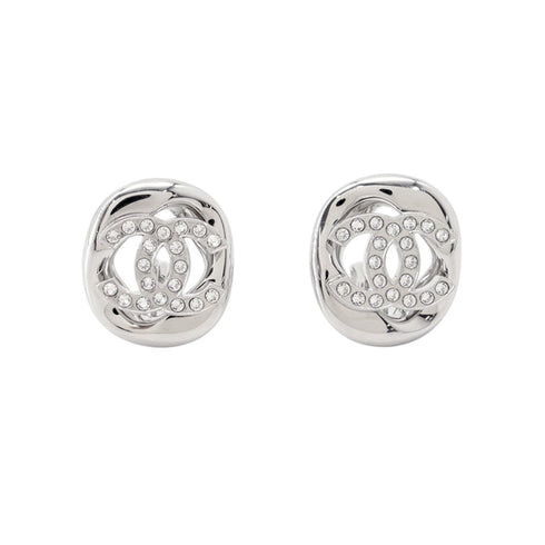 CC Logo Clip-On Earrings Silver-Tone Metal