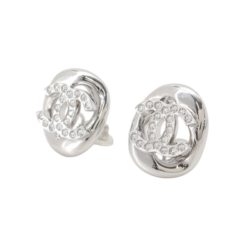 CC Logo Clip-On Earrings Silver-Tone Metal
