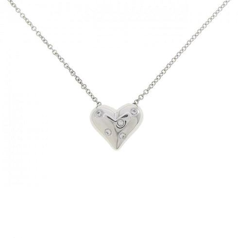 Dots Pinched Heart Pendant Necklace Platinum