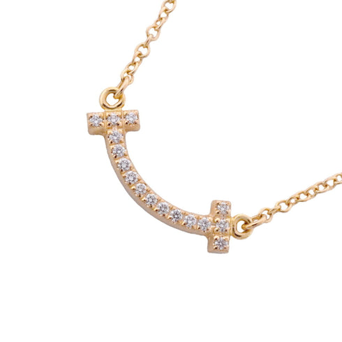 T Smile Mini Pendant Necklace 18K Rose Gold with Diamonds