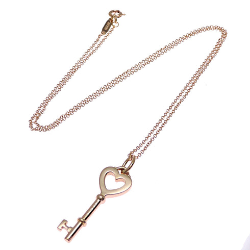 Heart Key Pendant Necklace 18K Rose Gold Mini