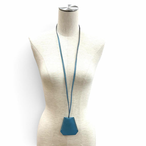 Vintage Pendant Necklace Swift Leather Blue Jean
