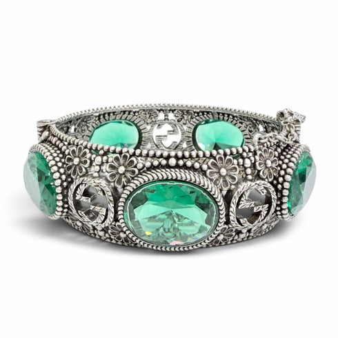 Interlocking G Flower Cat Head Bracelet Sterling Silver with Color Stone