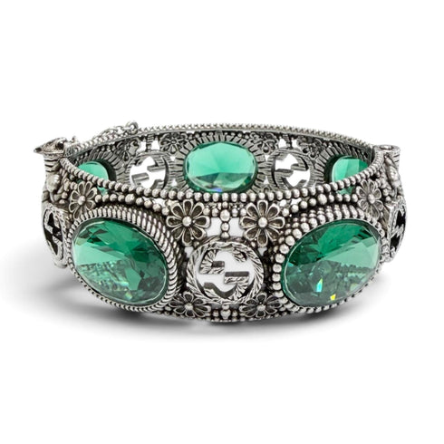 Interlocking G Flower Cat Head Bracelet Sterling Silver with Color Stone