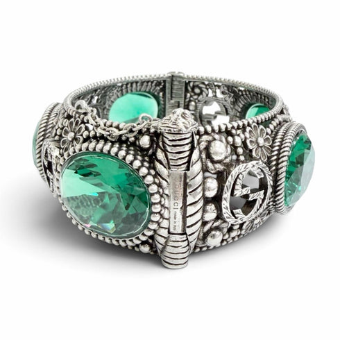 Interlocking G Flower Cat Head Bracelet Sterling Silver with Color Stone