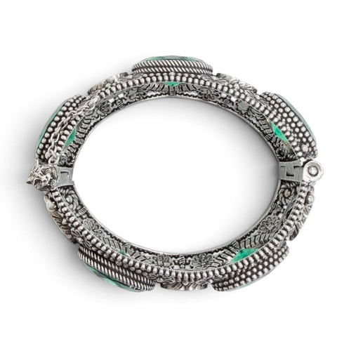 Interlocking G Flower Cat Head Bracelet Sterling Silver with Color Stone