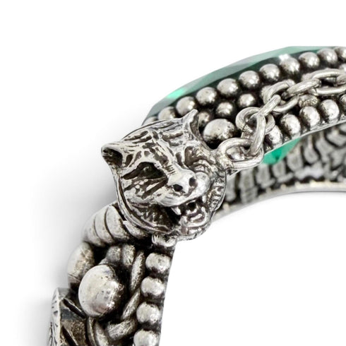 Interlocking G Flower Cat Head Bracelet Sterling Silver with Color Stone