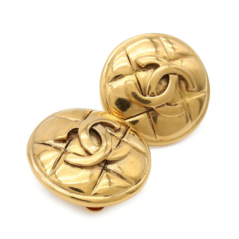CC Logo Round Clip-On Earrings Metal Gold-Tone Metal