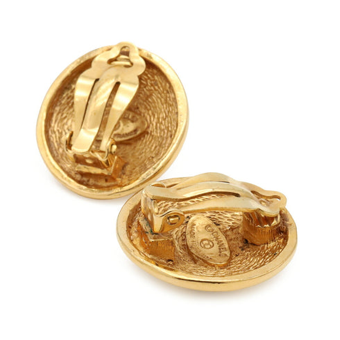 CC Logo Round Clip-On Earrings Metal Gold-Tone Metal