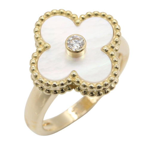 Vintage Alhambra Ring 18K Yellow Gold and Mother of Pearl