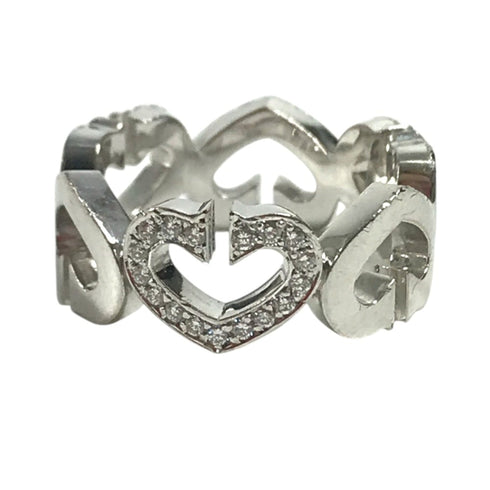C Heart Ring Sterling Silver and 18K White Gold with Diamonds