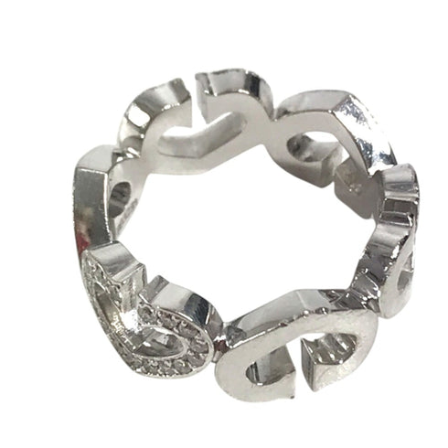 C Heart Ring Sterling Silver and 18K White Gold with Diamonds