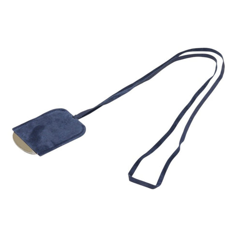 Pendant Necklace Leather and Metal Navy Silver