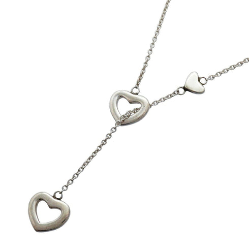 Heart Link Lariat Pendant Necklace Sterling Silver