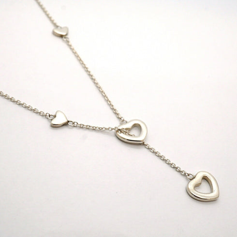 Heart Link Lariat Pendant Necklace Sterling Silver
