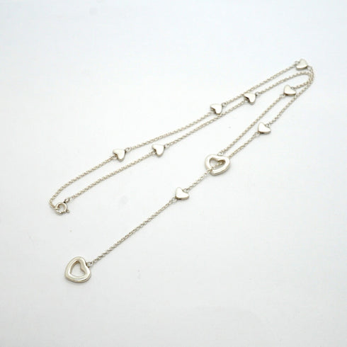 Heart Link Lariat Pendant Necklace Sterling Silver