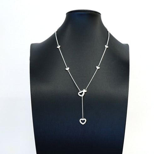 Heart Link Lariat Pendant Necklace Sterling Silver