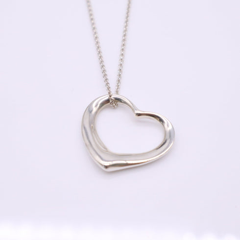 Open Heart Pendant Necklace Sterling Silver 25mm
