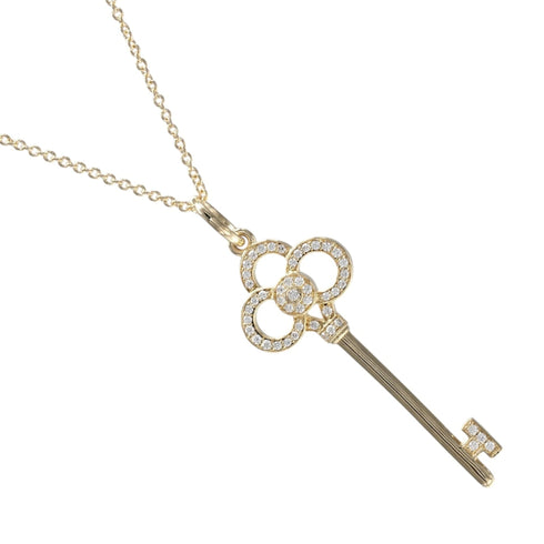 Crown Key Pendant Necklace 18K Yellow Gold