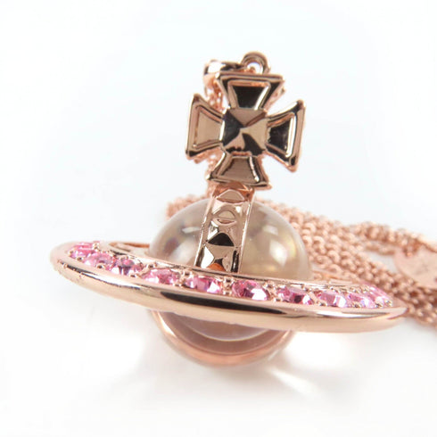 Orb Pendant Necklace Rhinestone Rose Pink