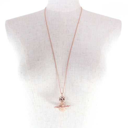 Orb Pendant Necklace Rhinestone Rose Pink