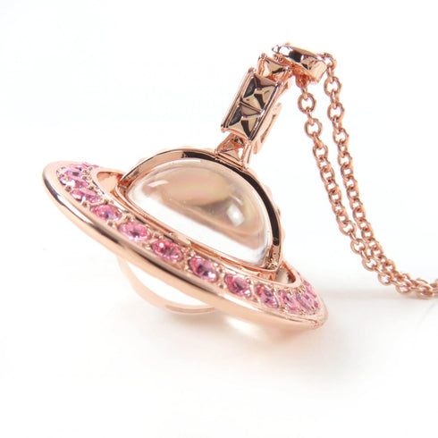 Orb Pendant Necklace Rhinestone Rose Pink