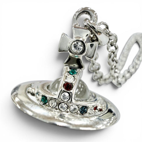 Orb Pendant Necklace Sterling Silver Small with Rhinestone