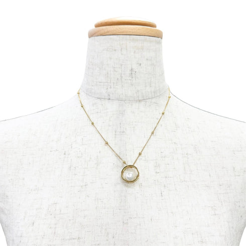 Faux Pearl Chain Pendant Necklace Gold