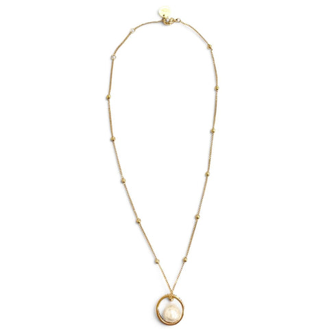 Faux Pearl Chain Pendant Necklace Gold