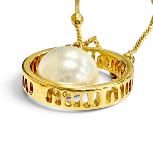 Faux Pearl Chain Pendant Necklace Gold