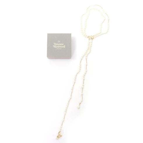 Broken Pearl Rhinestone Pendant Necklace Gold