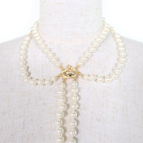 Broken Pearl Rhinestone Pendant Necklace Gold