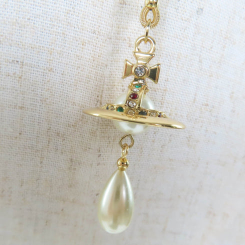 Broken Pearl Rhinestone Pendant Necklace Gold