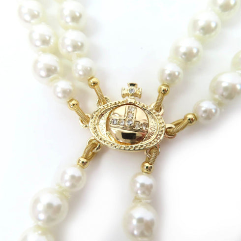 Broken Pearl Rhinestone Pendant Necklace Gold
