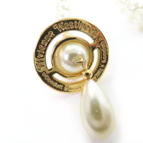 Broken Pearl Rhinestone Pendant Necklace Gold