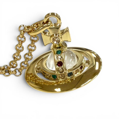 Tiny Orb Pendant Necklace Gold with Rhinestone