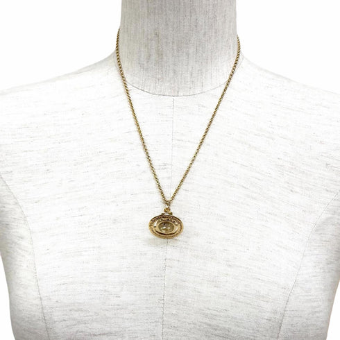 Tiny Orb Pendant Necklace Gold with Rhinestone