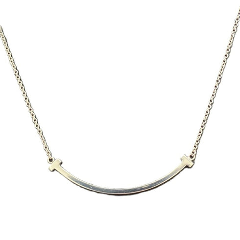 T Smile Pendant Necklace 18K White Gold