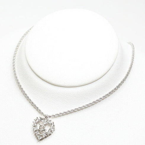 Pendant Necklace Metal and Rhinestone Silver