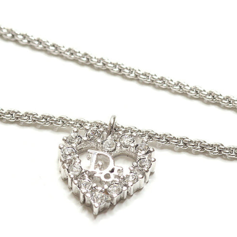 Pendant Necklace Metal and Rhinestone Silver