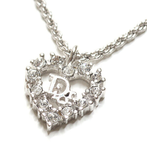 Pendant Necklace Metal and Rhinestone Silver