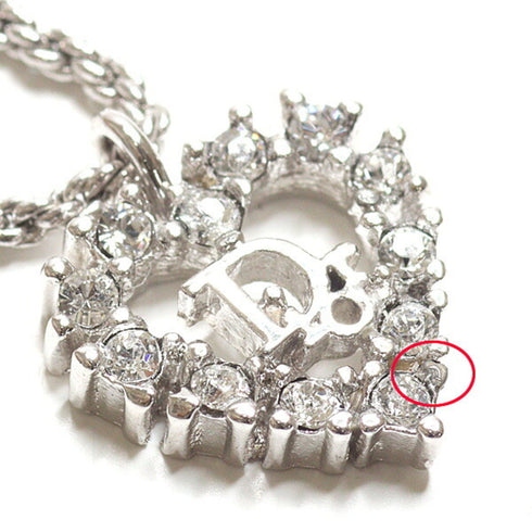 Pendant Necklace Metal and Rhinestone Silver