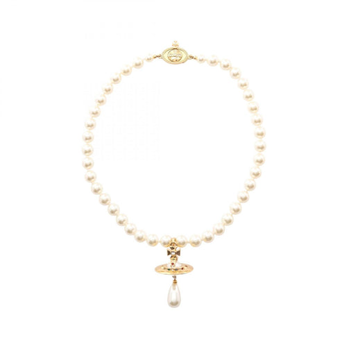 Necklace Gold With Artificial Pearl And Rhinestone