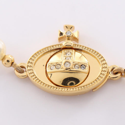 Necklace Gold With Artificial Pearl And Rhinestone