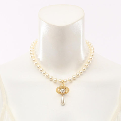 Necklace Gold With Artificial Pearl And Rhinestone