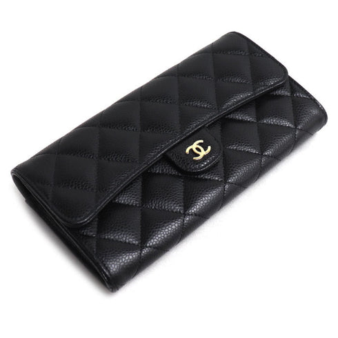 CC Gusset Classic Flap Wallet Quilted Caviar Long